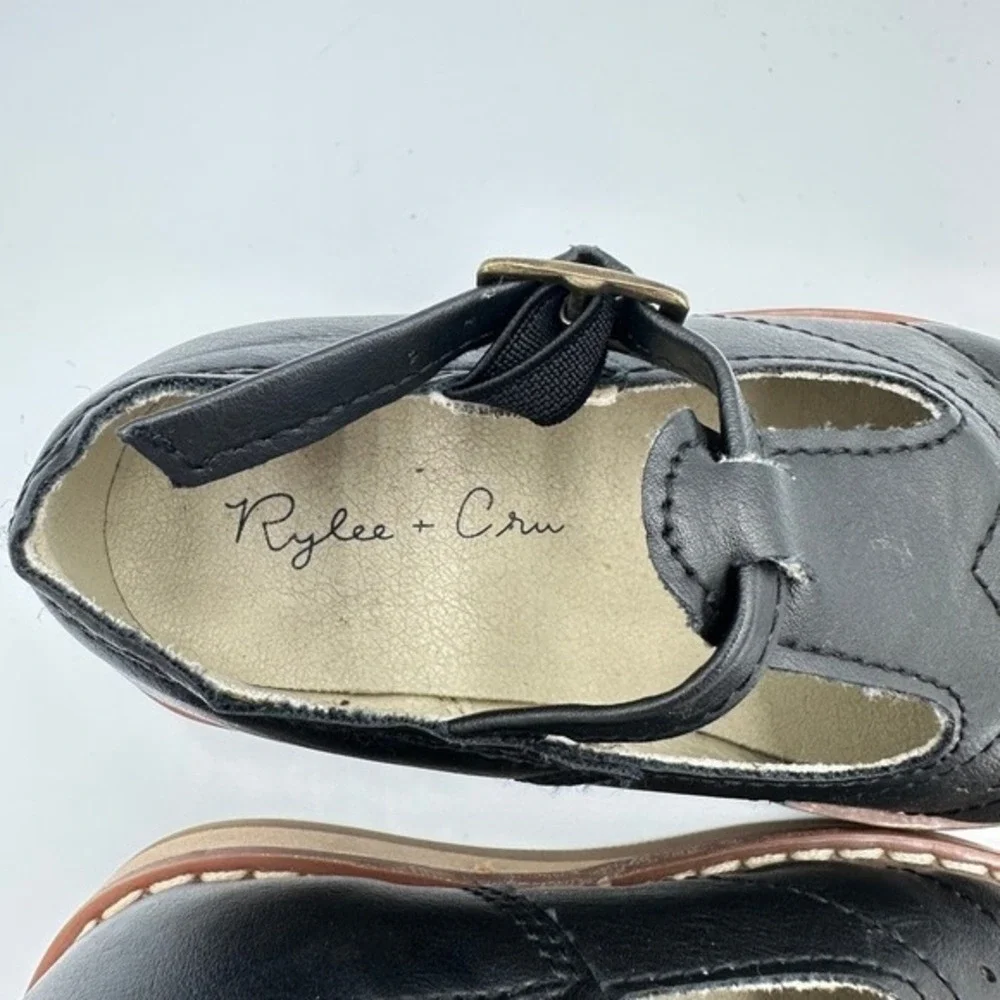 Rylee + Cru Black Leather T‎ Strap Wingtip Brogue Shoes Kids Size 7 Toddler